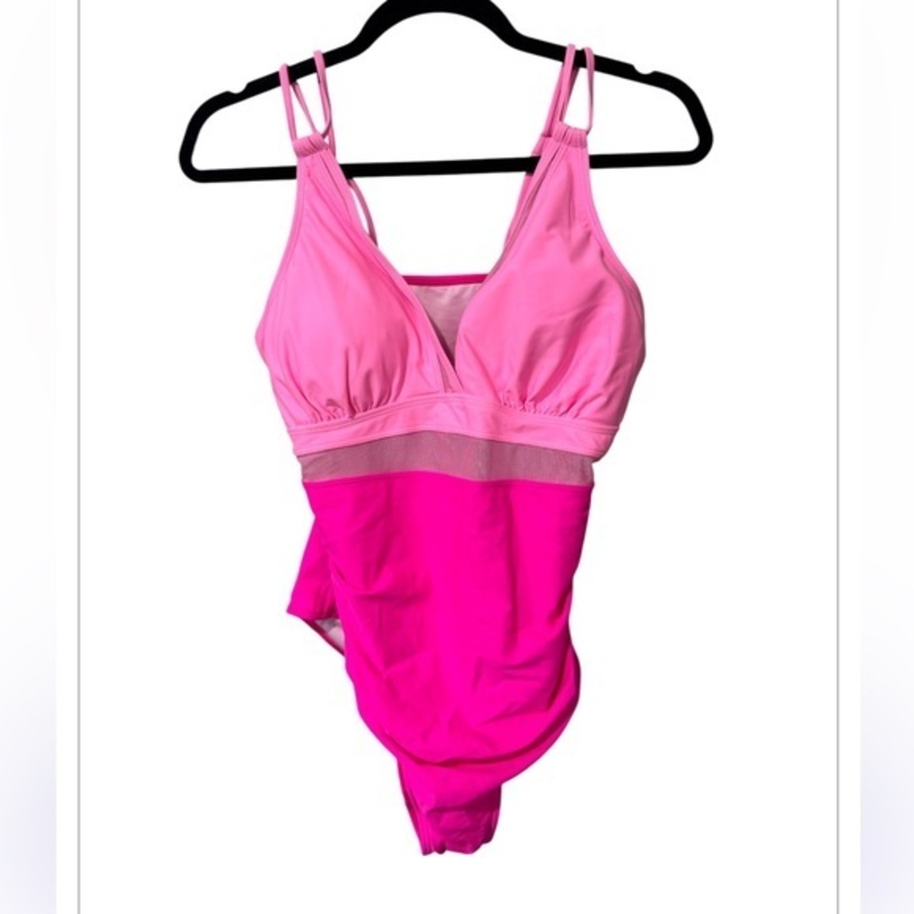 WOMANS two tone pink mesh One-Piece Swimsuit size large
